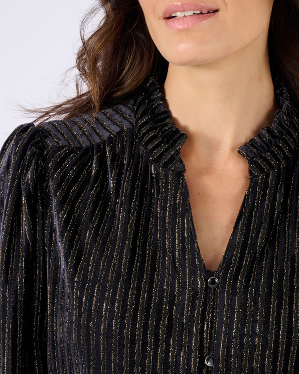 Overhemdblouse velours gestreept