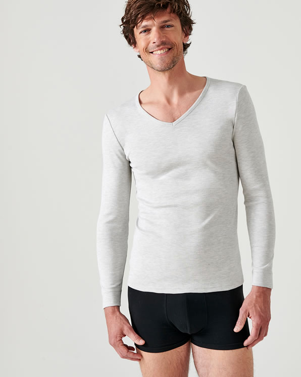 T-shirt col V, maille interlock Thermolactyl