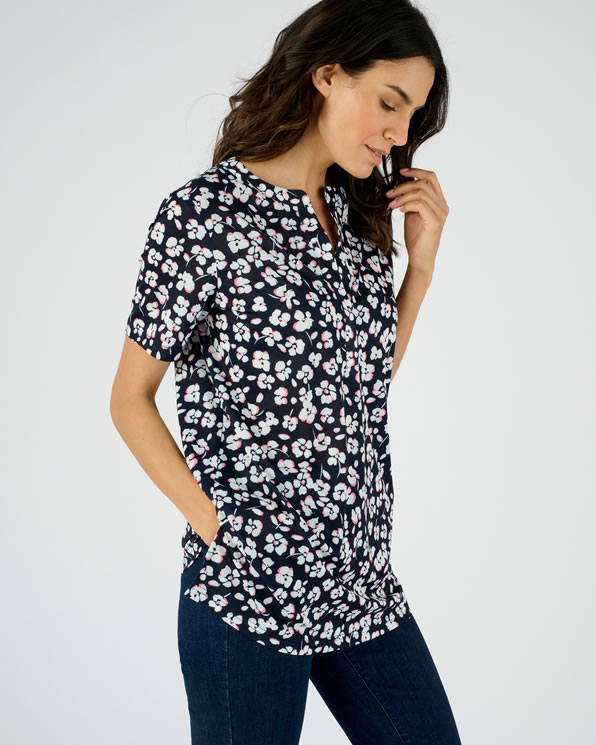 Tuniek van crêpetricot met stretch en bloemmotief