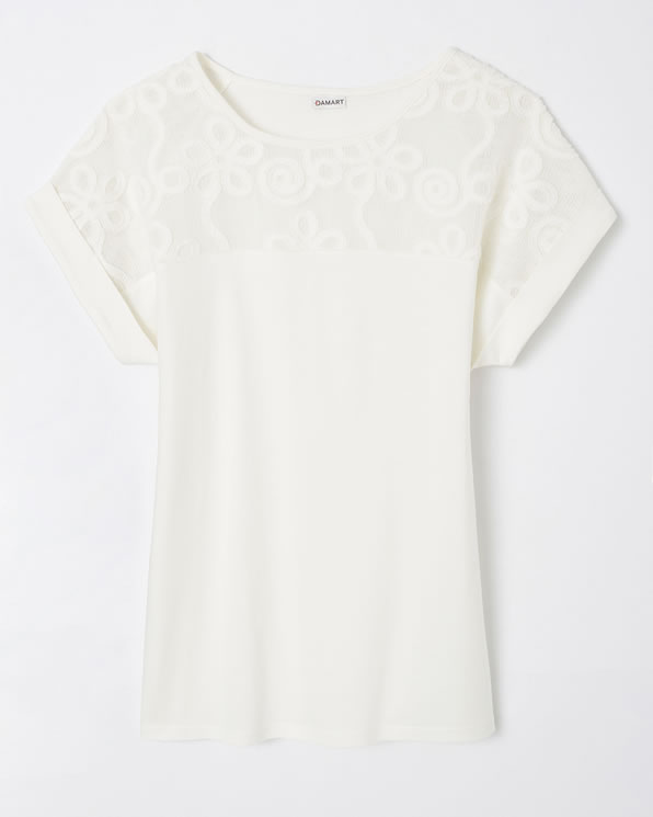 T-shirt met T-mouwen van twee materialen