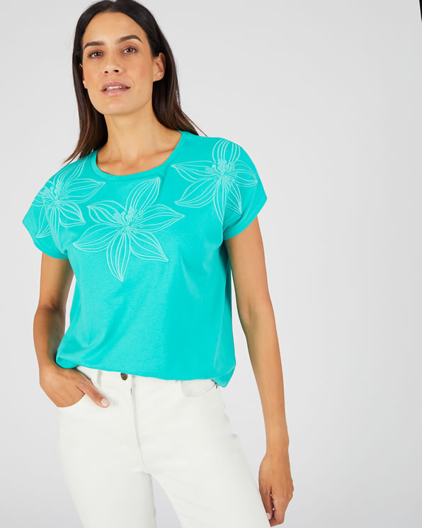 T-shirt met ton-sur-ton borduursel