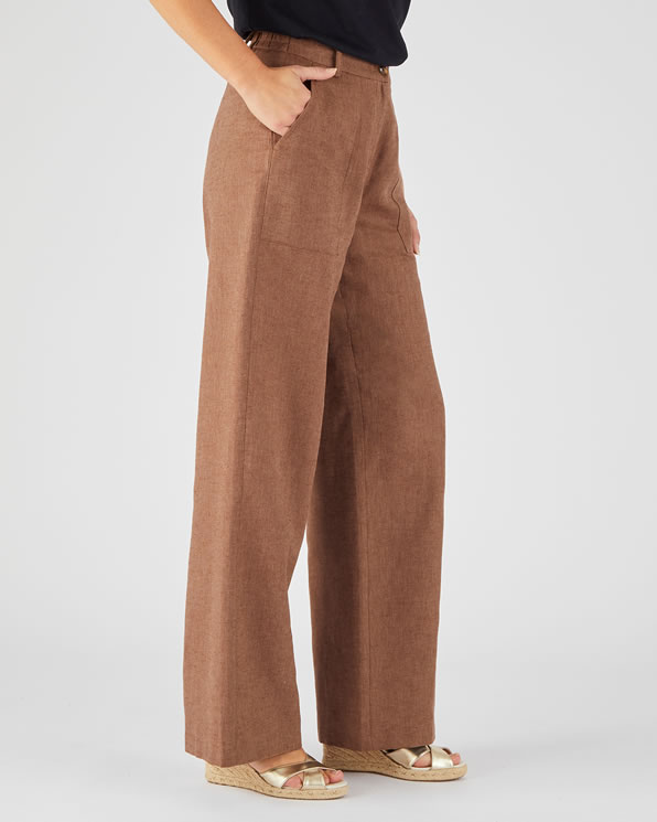 Broek met wijde pijpen van een mix van linnen en katoen