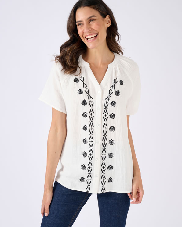 Geborduurde blouse van organisch katoenen gaas