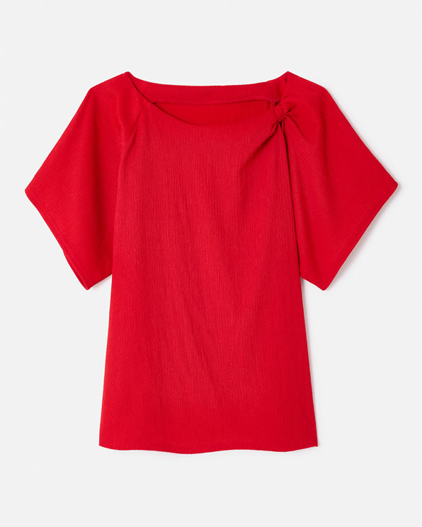 T-shirt van getextureerd tricot met sierkraag