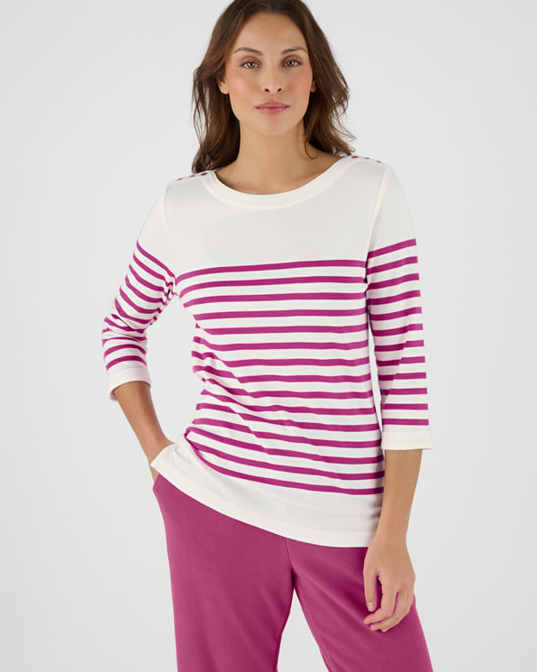 Effen of gestreept T-shirt met 3/4 mouwen