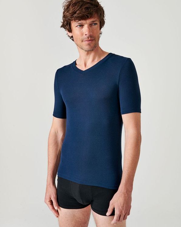 T-shirt met korte mouwen V-hals fijn geribd Thermolactyl Sensiti