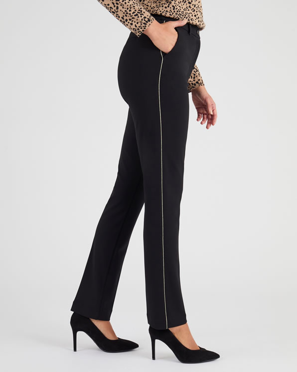 Stretch crêpegebreide broek met biezen aan de zijkant