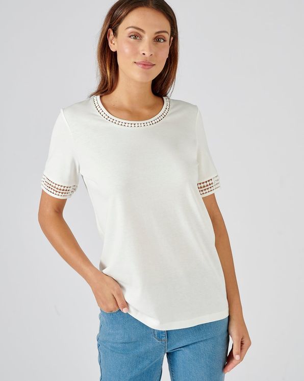 T-shirt pur coton détail macramé