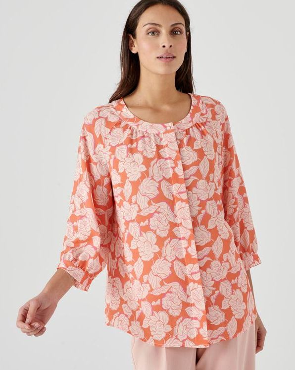 Blouse in crêpe met reliëf, stretchstof met print