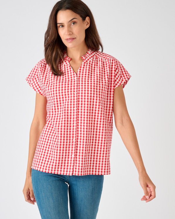 Overhemdblouse korte mouwen wafelstof