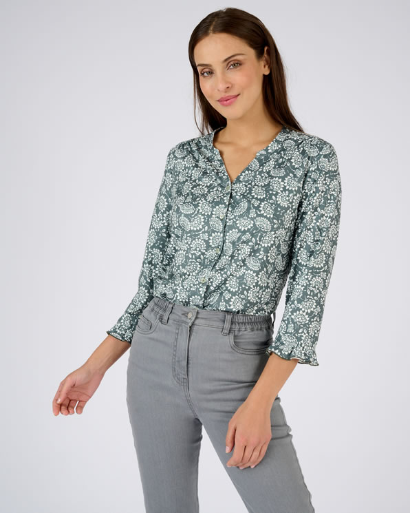 Blouse in gebloemd tricot met stretch