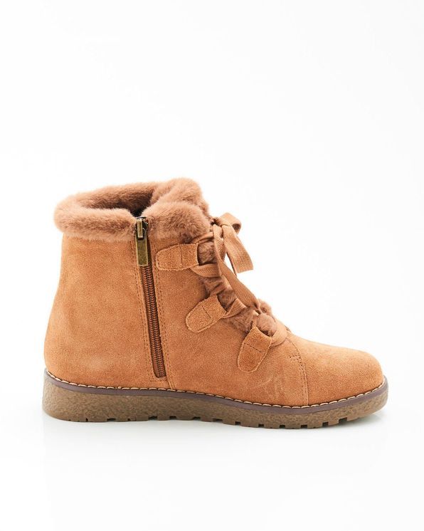 Boots à lacets + zip croûte de cuir vachette Thermolactyl