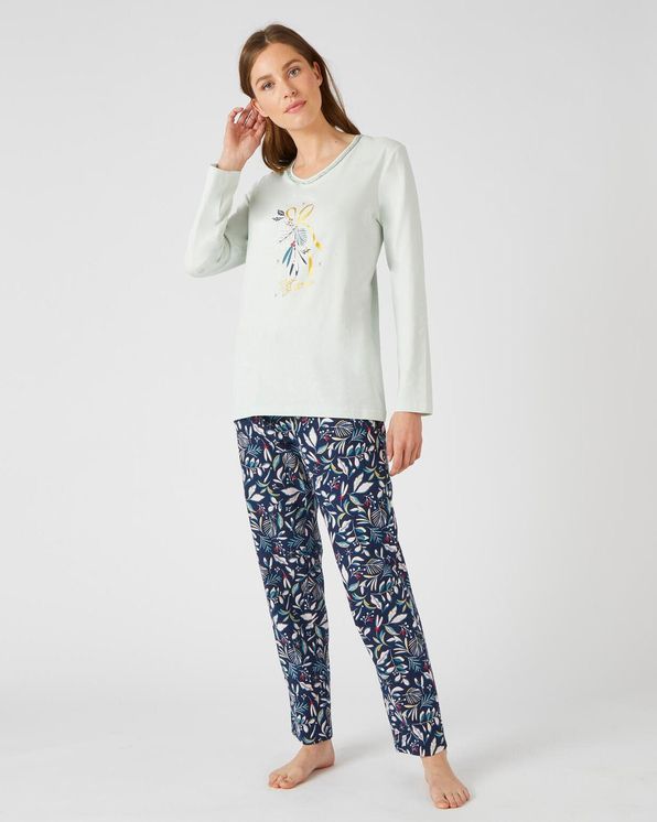 T-shirt pyjama Jerseytricot met kerstmotieven, zuiver kamkatoen