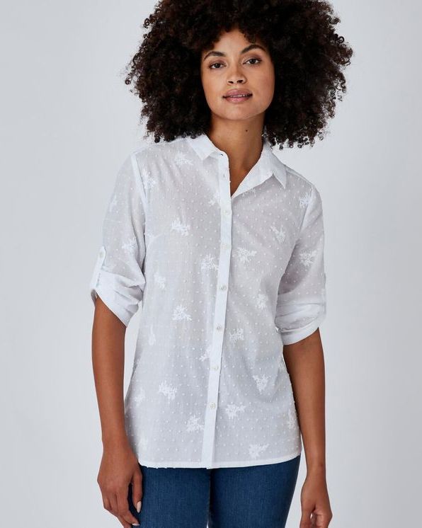 Chemisier pur coton plumetis et broderie