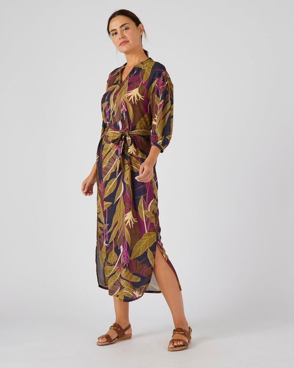 Lange jurk in soepele crêpestof met tropische print