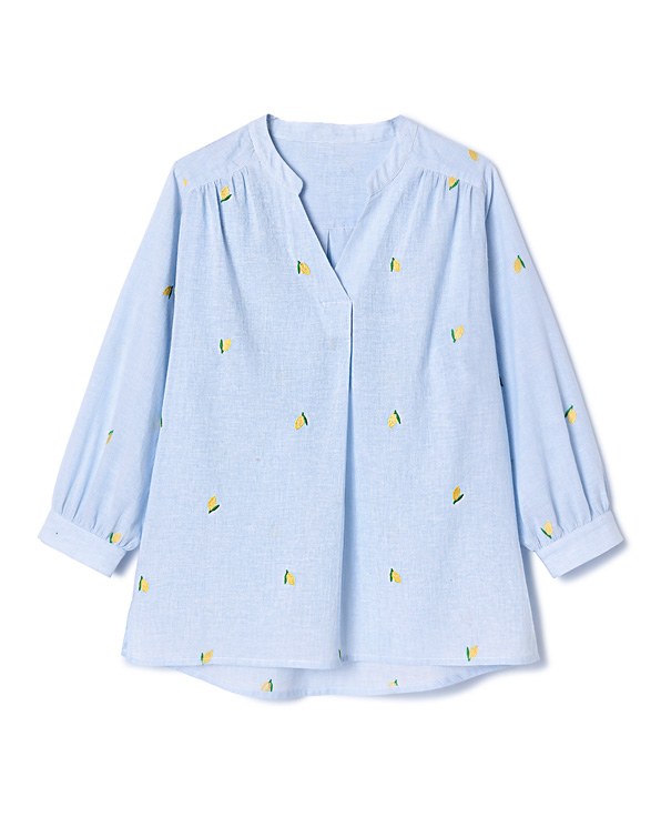 Blouse rayée et brodée citrons