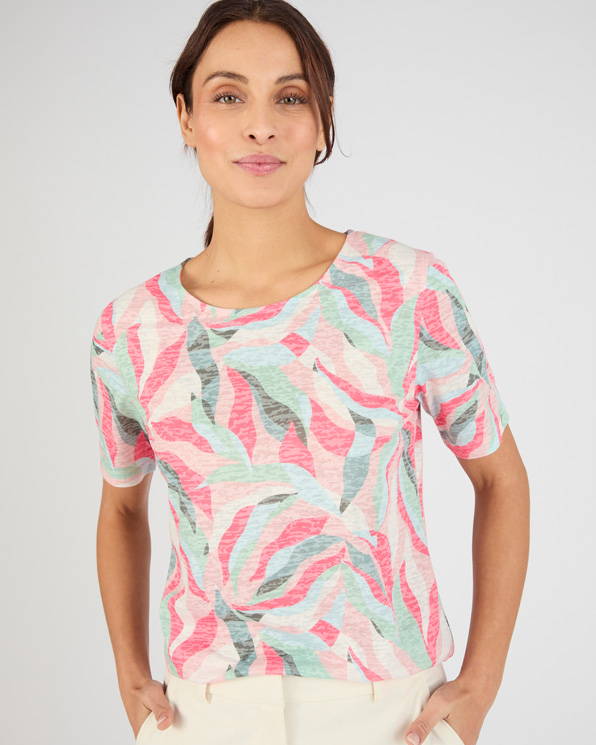 T-shirt verweerde tricot plantenprint