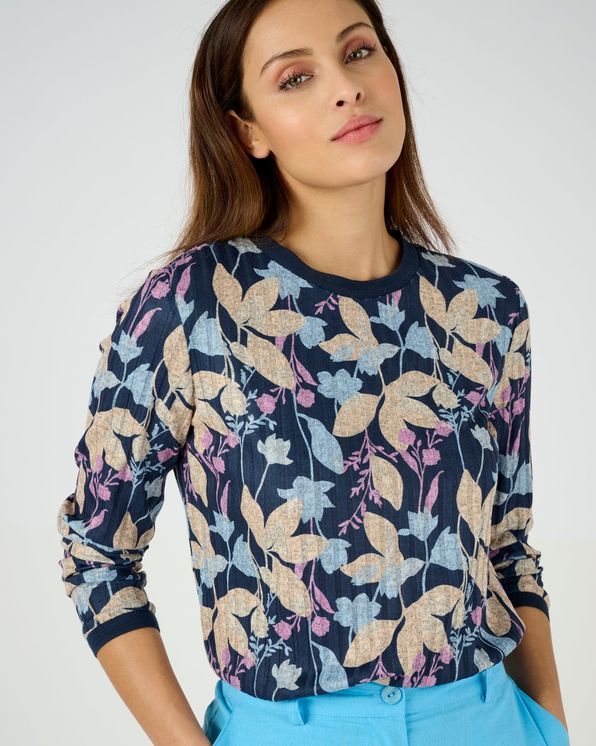 T-shirt in gebloemd ribtricot