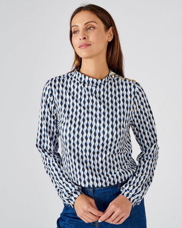 T-shirt met opstaande kraag in warm tricot met grafische print