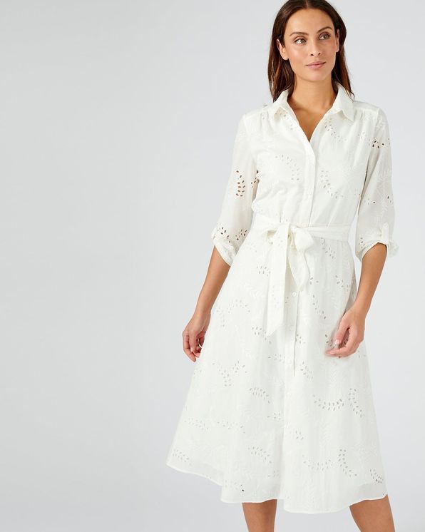 Jurk in broderie anglaise, zuiver katoen