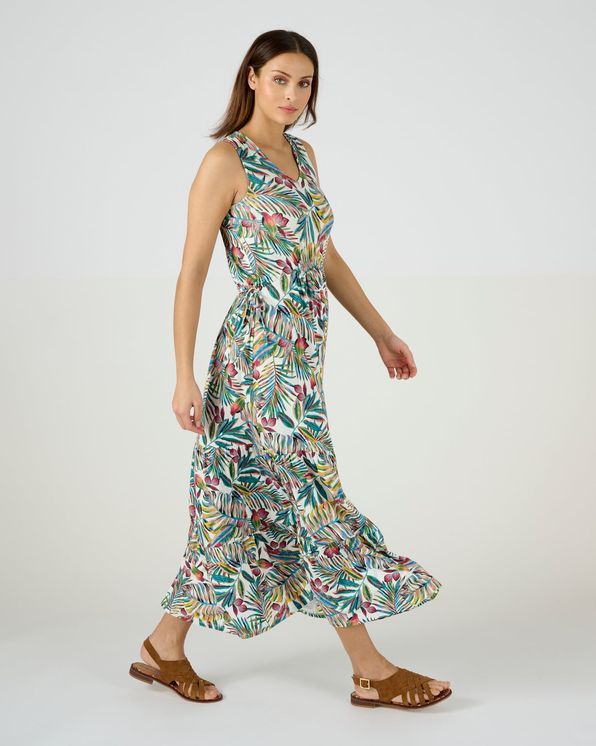 Robe longue maille stretch tropicale