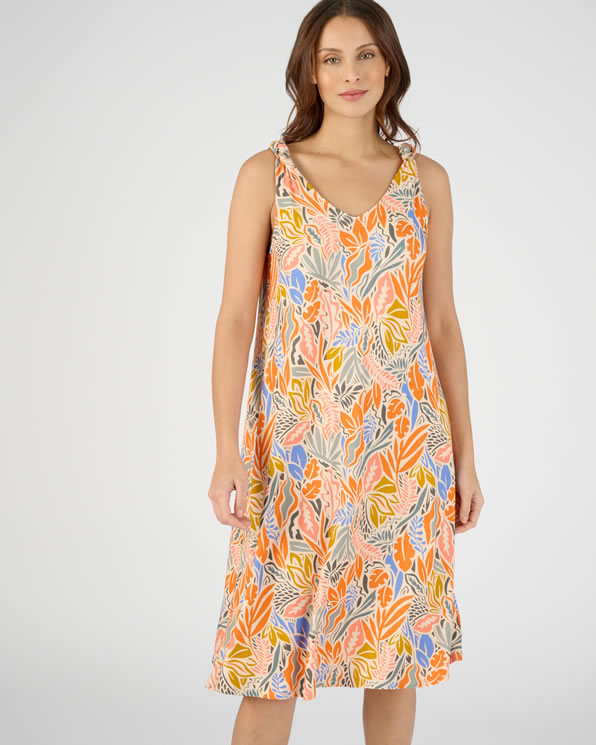 Jurk in stretchtricot met tropische print