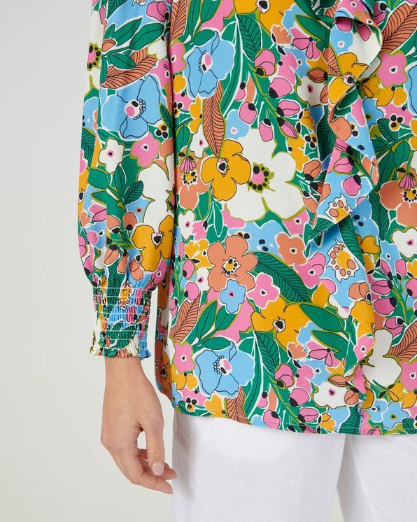 Blouse à volants crépon fluide fleuri