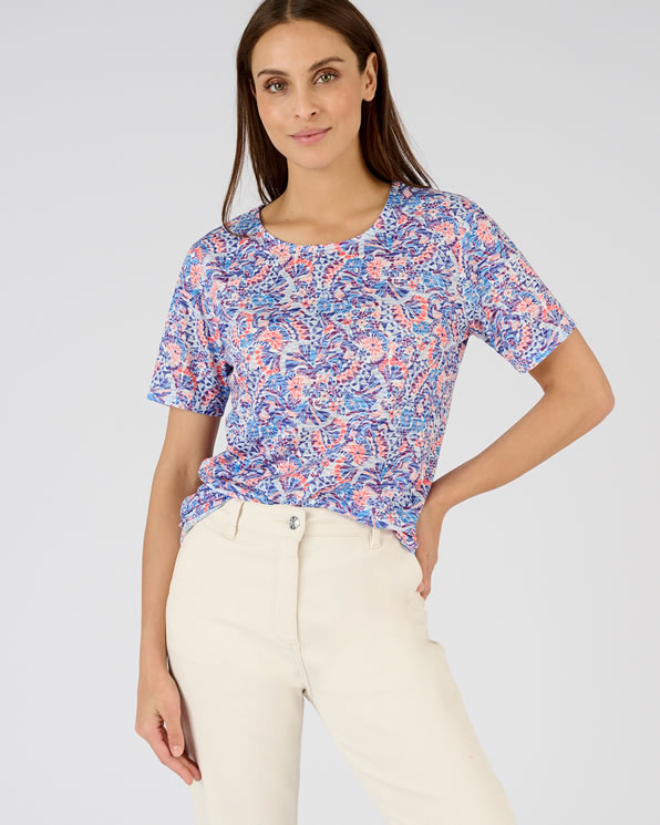 T-shirt met korte mouwen verweerd breisel met print