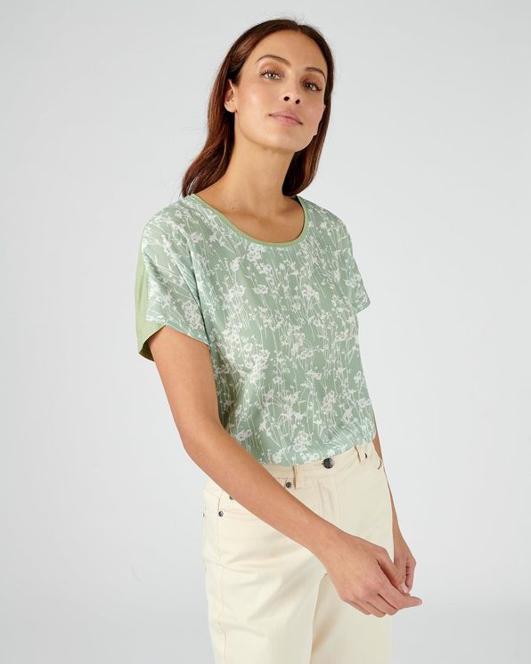 T-shirt in 2 stoffen met print vooraan