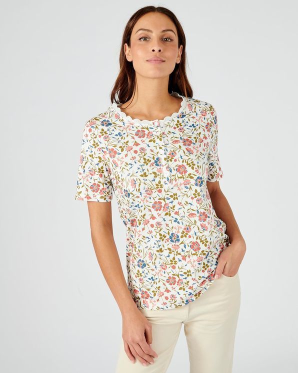 T-shirt pur coton col fantaisie