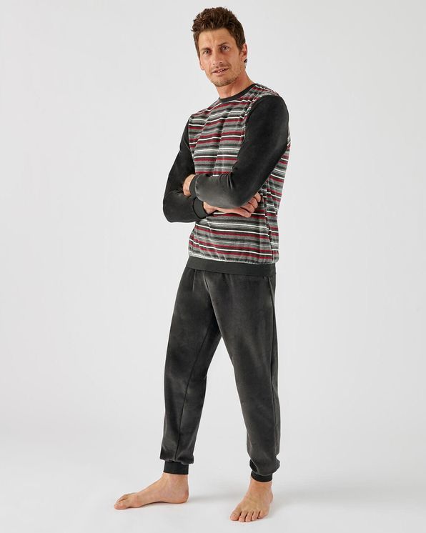 Pyjama in gestreept velourstricot