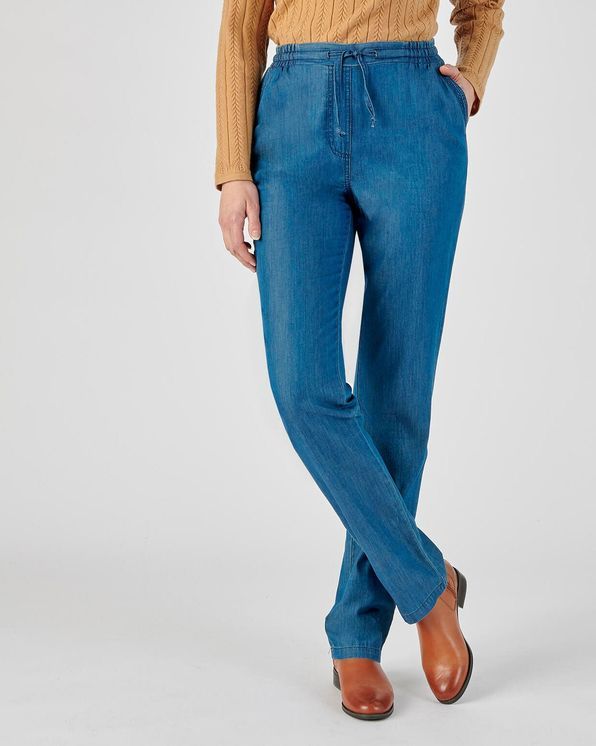 Pantalon jambes droites Toile chambray