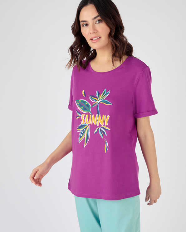 T-shirt pyjama Mix & match, jersey in zuiver kamkatoen