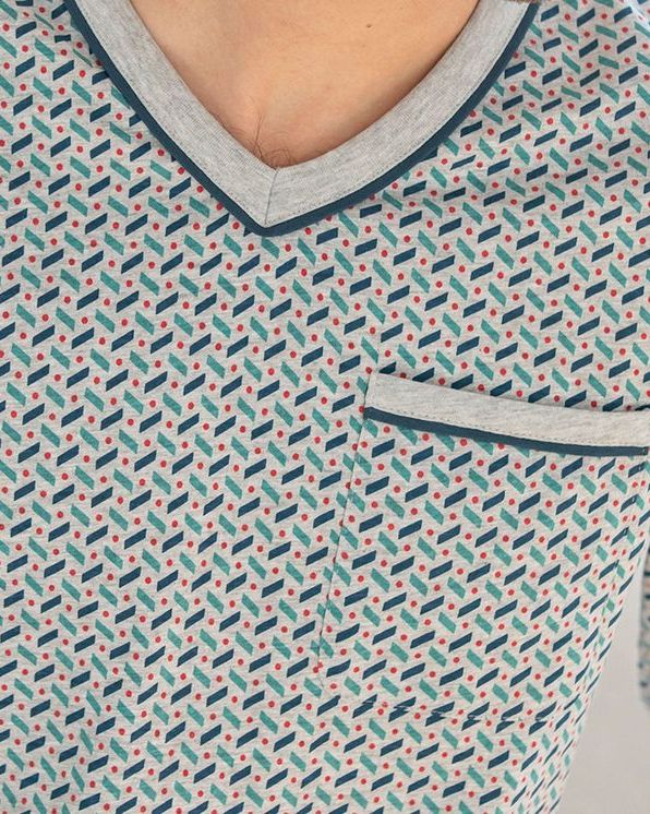 Pyjama maille jersey coton mélangé imprimé cravate