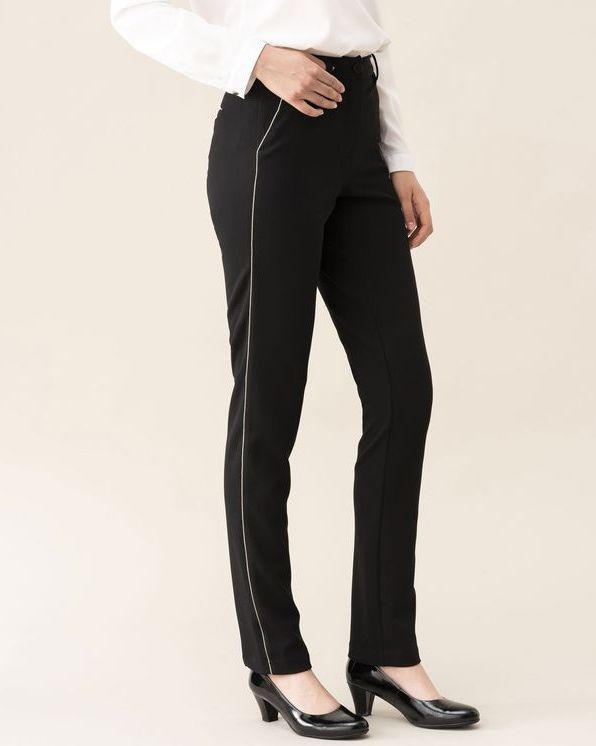 Broek in crêpetricot, glanzend biesje