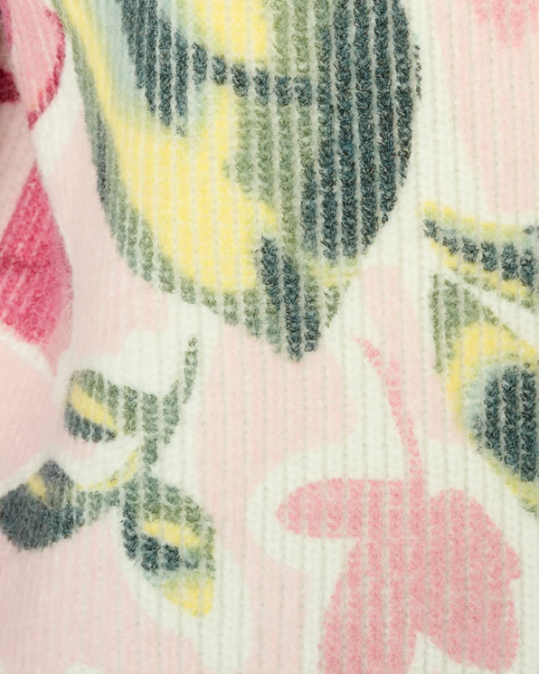 Gilet maille moelleuse côtelée imprimé fleurs