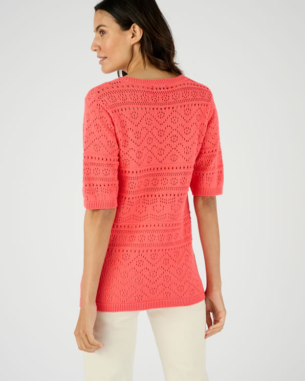 Trui van opengewerkt tricot met elleboogmouwen