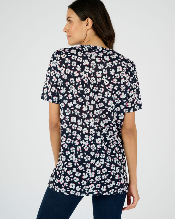 Tuniek van crêpetricot met stretch en bloemmotief