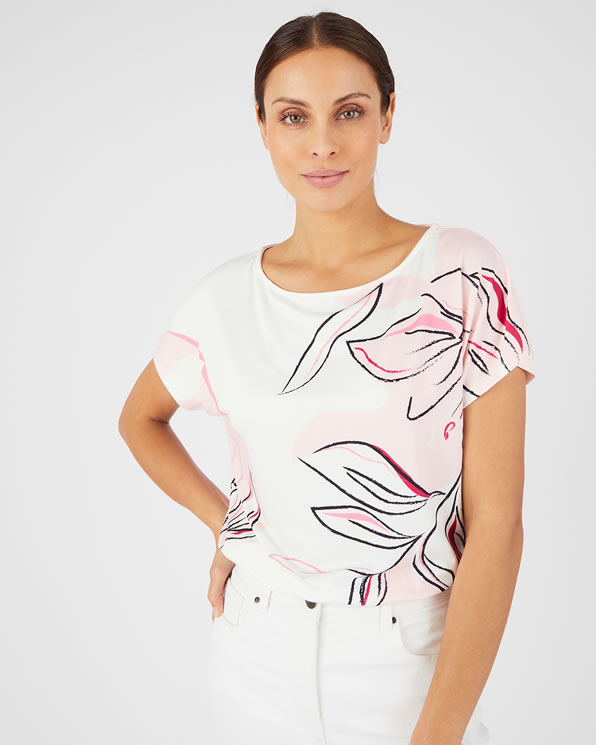 T-shirt van crêpe met bloemenprint aan de voorkant