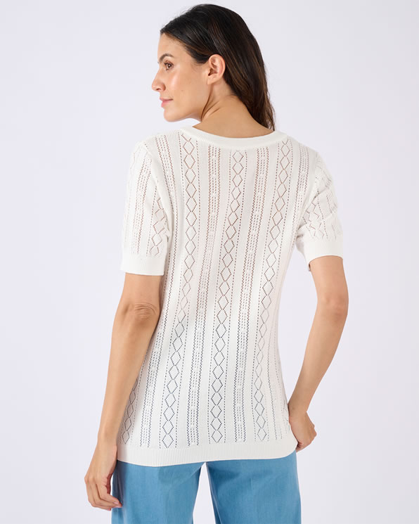 Pull pur coton maille jacquard ajourée
