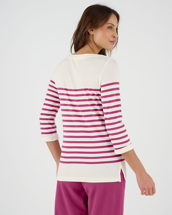 Effen of gestreept T-shirt met 3/4 mouwen