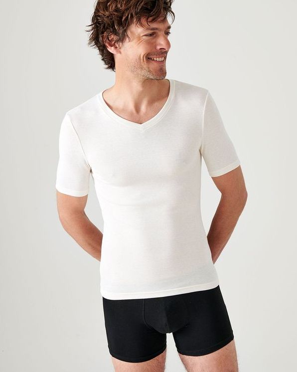T-shirt met korte mouwen V-hals fijn geribd Thermolactyl Sensiti