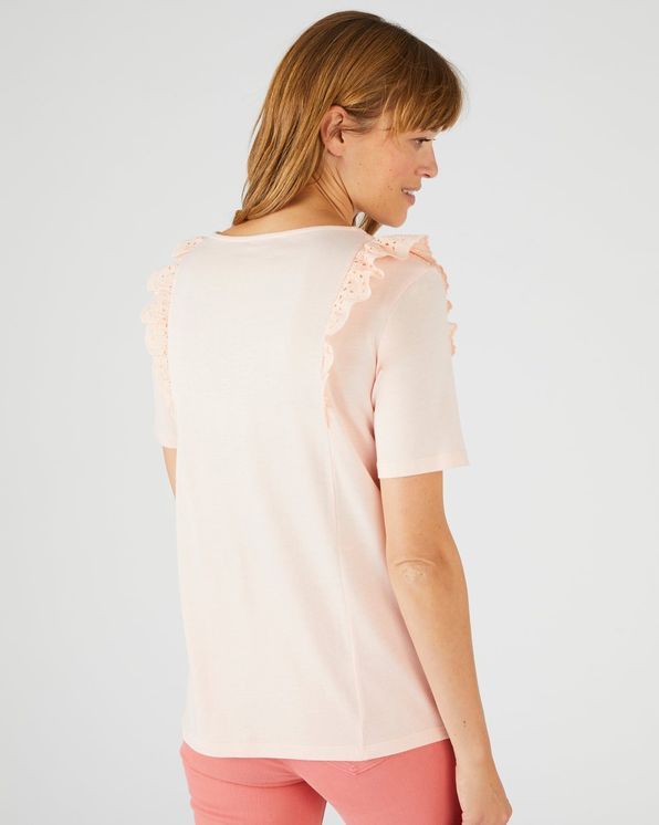 T-shirt in 2 stoffen met broderie anglaise