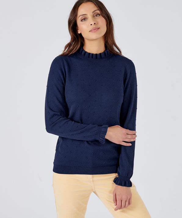 Pull col volanté maille fantaisie fine et chaude