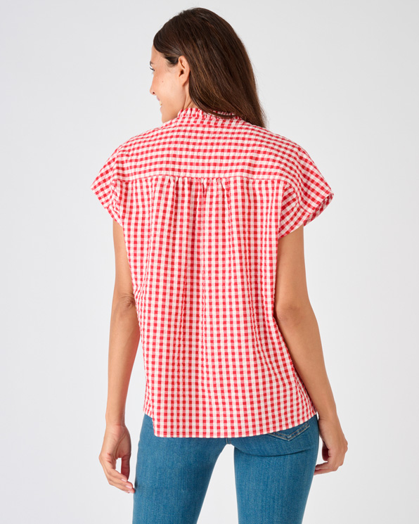 Overhemdblouse korte mouwen wafelstof