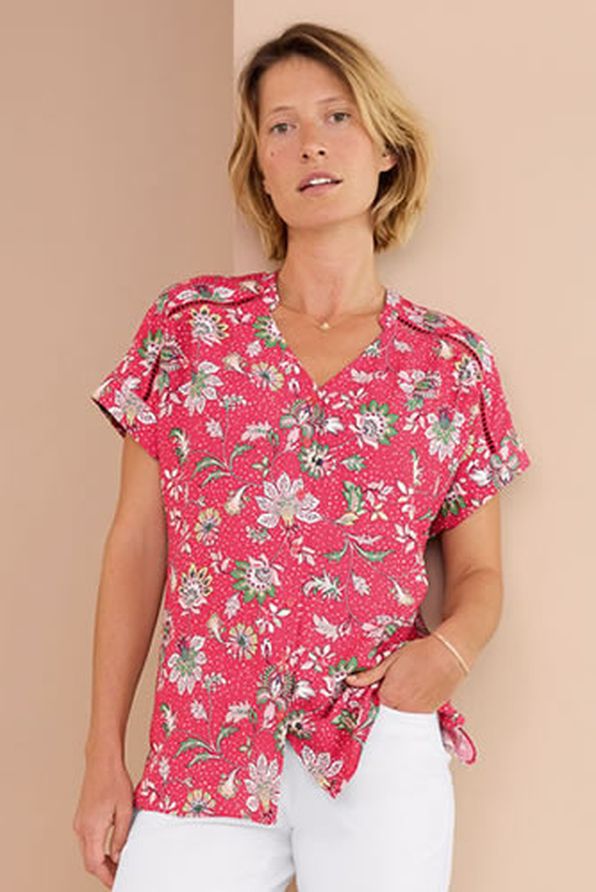 Gebloemde blouse in jacquard met reliëf
