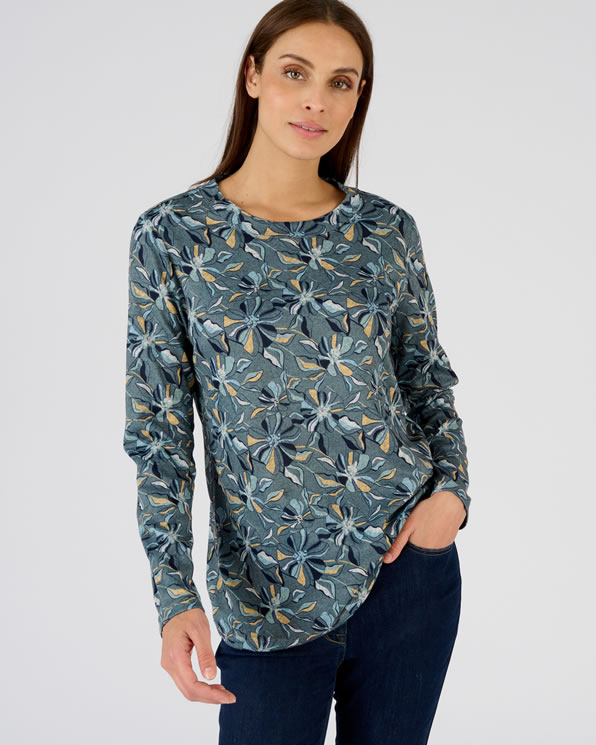 T-shirt in warm tricot met kasjmierprint