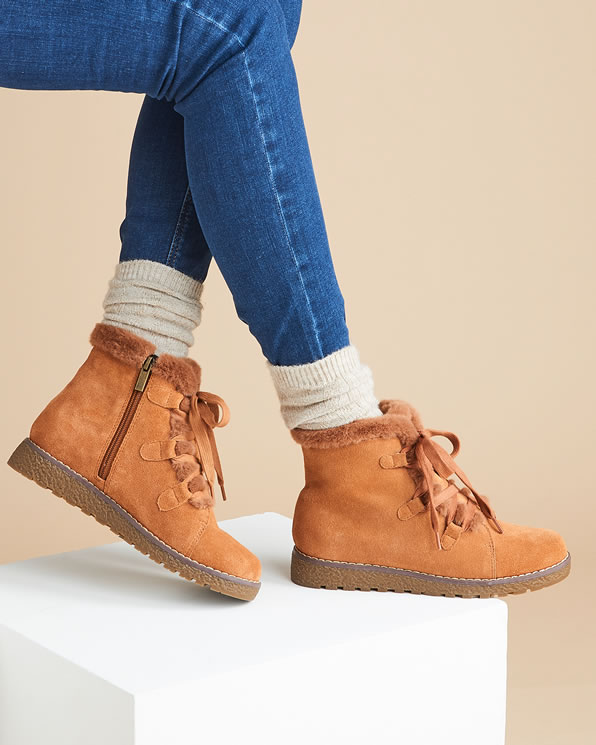Boots à lacets + zip croûte de cuir vachette Thermolactyl