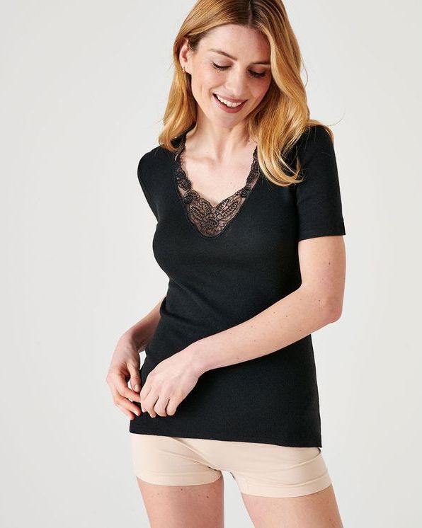 T-shirt met korte mouwen open gebreide Thermolactyl