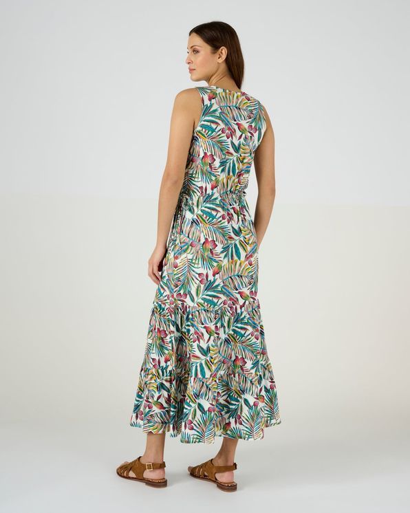 Lange jurk in stretchtricot met tropische print